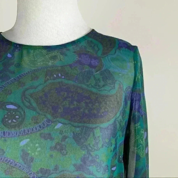 Vince Womens top size M multicolored 100% silk Paisley sheer peplum - Picture 2 of 10